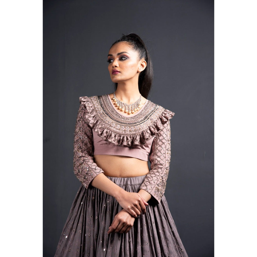 Neha Tarun Grey Heavy Embroidered Blouse with Lehenga and Dupatta (Set of 3)
