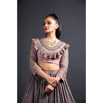 Neha Tarun Grey Heavy Embroidered Blouse with Lehenga and Dupatta (Set of 3)