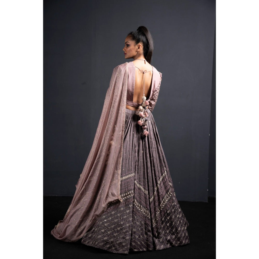 Neha Tarun Grey Heavy Embroidered Blouse with Lehenga and Dupatta (Set of 3)