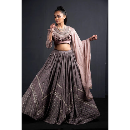 Neha Tarun Grey Heavy Embroidered Blouse with Lehenga and Dupatta (Set of 3)
