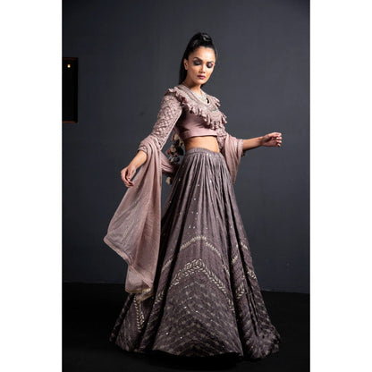 Neha Tarun Grey Heavy Embroidered Blouse with Lehenga and Dupatta (Set of 3)