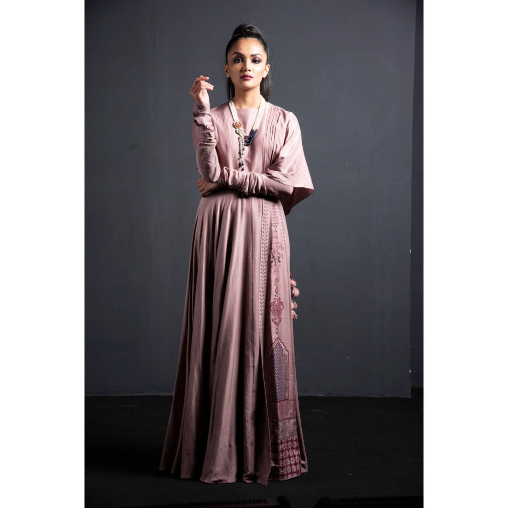 Neha Tarun Pink Gown with Attached Drape and Belt (Set of 2)