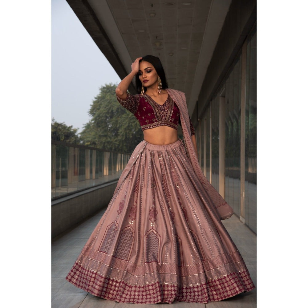 Neha Tarun Mauve Lehenga with Blouse and Dupatta (Set of 3)