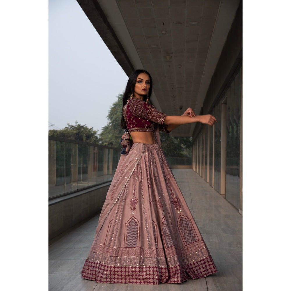 Neha Tarun Mauve Lehenga with Blouse and Dupatta (Set of 3)
