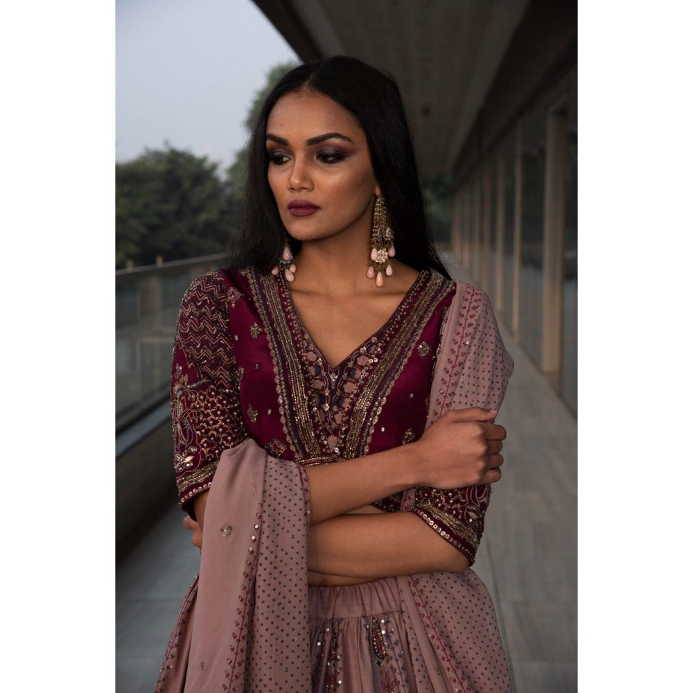 Neha Tarun Mauve Lehenga with Blouse and Dupatta (Set of 3)