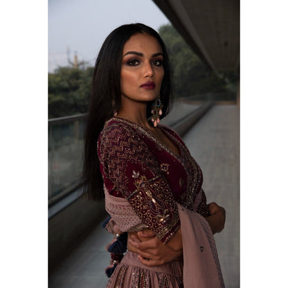 Neha Tarun Mauve Lehenga with Blouse and Dupatta (Set of 3)