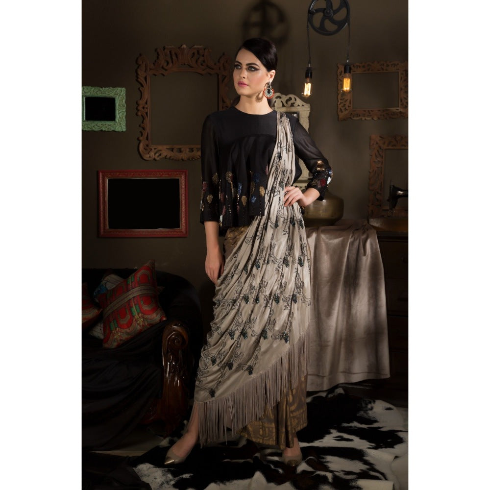 Neha Tarun Black Pre Drape Saree with Top