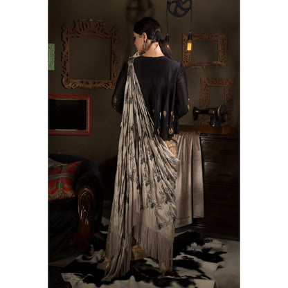 Neha Tarun Black Pre Drape Saree with Top