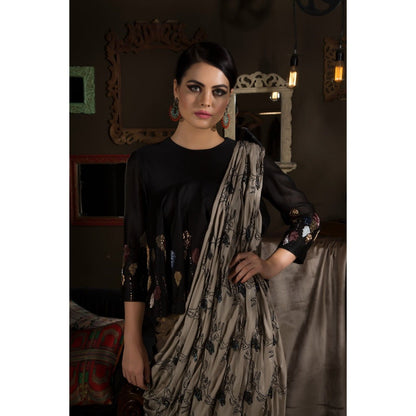 Neha Tarun Black Pre Drape Saree with Top