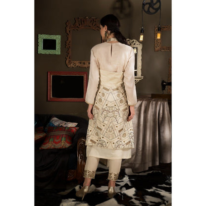 Neha Tarun Beige Embroidered Jacket with Kurta and Pant (Set of 3)