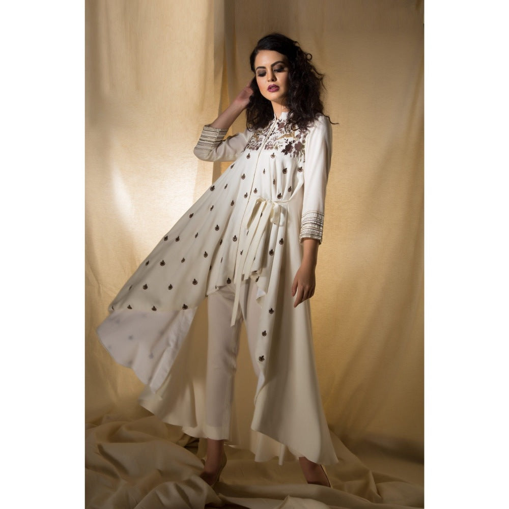 Neha Tarun Ivory Embroidered Kurta with Pant (Set of 2)