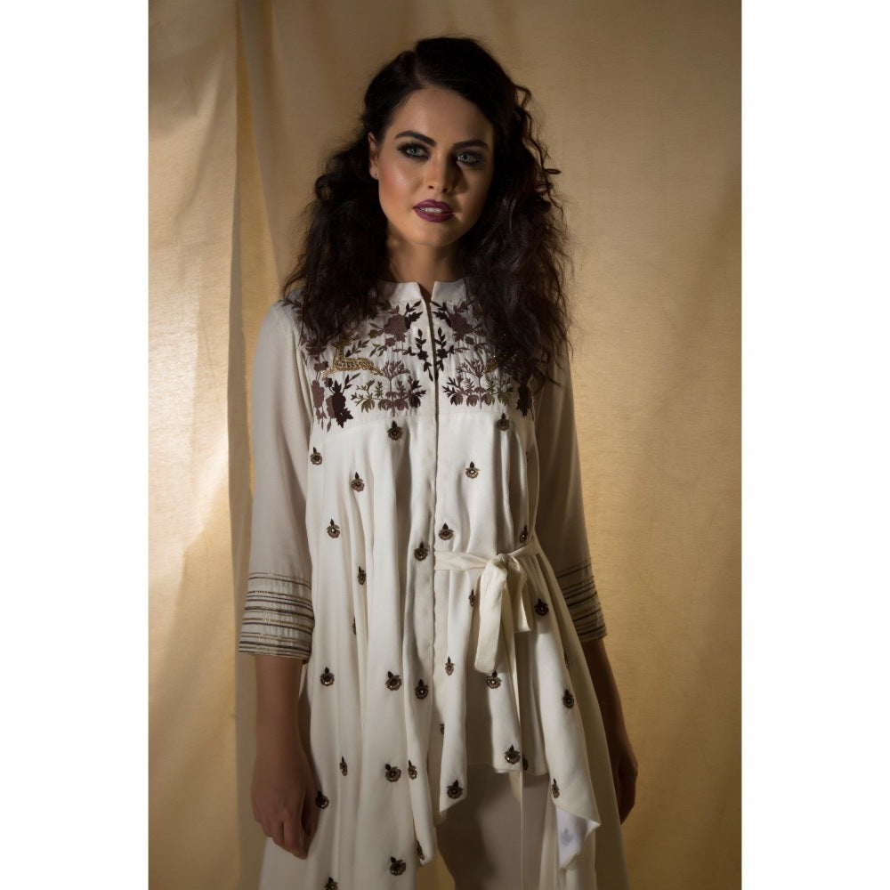 Neha Tarun Ivory Embroidered Kurta with Pant (Set of 2)