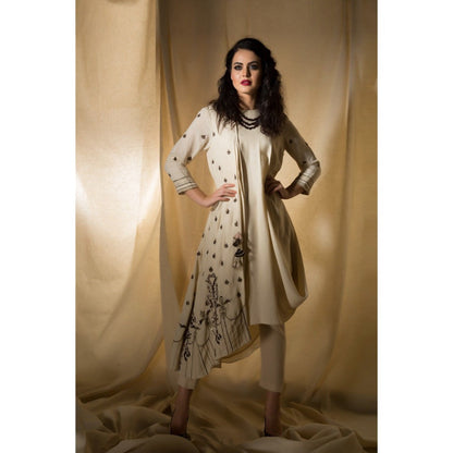 Neha Tarun Beige Drape Kurta Along with Pant (Set of 2)