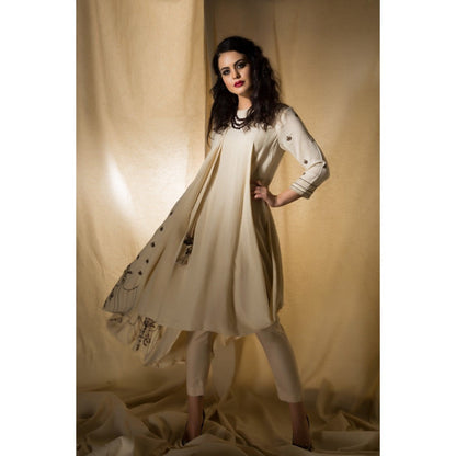 Neha Tarun Beige Drape Kurta Along with Pant (Set of 2)