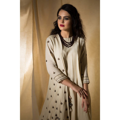 Neha Tarun Beige Drape Kurta Along with Pant (Set of 2)