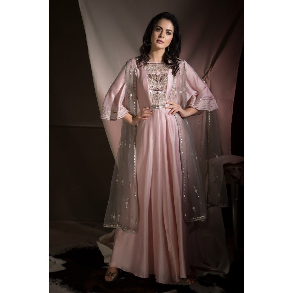 Neha Tarun Pink Anarkali with Cape and Pant (Set of 3)