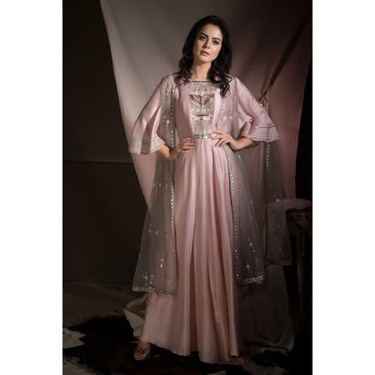 Neha Tarun Pink Anarkali with Cape and Pant (Set of 3)