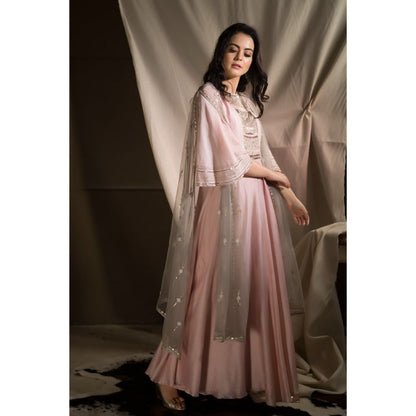 Neha Tarun Pink Anarkali with Cape and Pant (Set of 3)