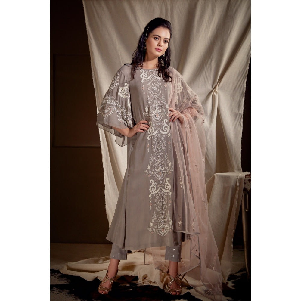 Neha Tarun Grey A Line Kurta with Pant and Dupatta (Set of 3)