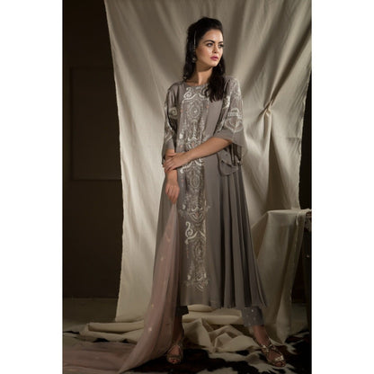 Neha Tarun Grey A Line Kurta with Pant and Dupatta (Set of 3)