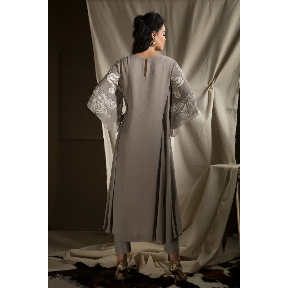 Neha Tarun Grey A Line Kurta with Pant and Dupatta (Set of 3)
