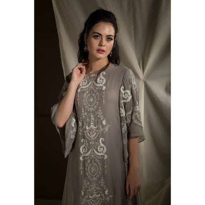 Neha Tarun Grey A Line Kurta with Pant and Dupatta (Set of 3)