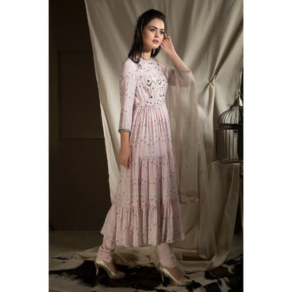 Neha Tarun Pink Printed Anarkali with Churidar and Embroidered Dupatta (Set of 3)