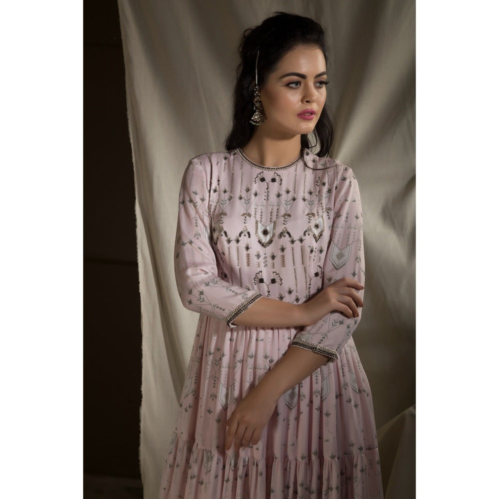 Neha Tarun Pink Printed Anarkali with Churidar and Embroidered Dupatta (Set of 3)