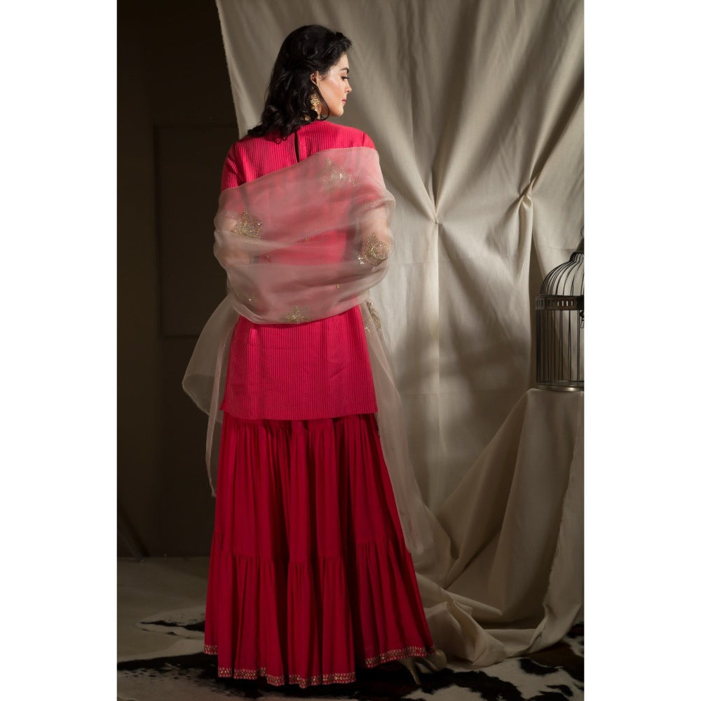 Neha Tarun Red Short Kurta with Sharara and Dupatta (Set of 3)