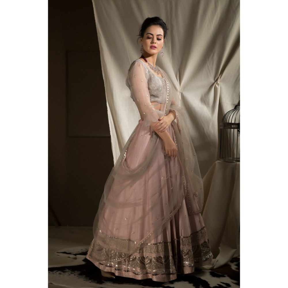 Neha Tarun Grey Lehenga with Jacket and Blouse and Dupatta (Set of 4)