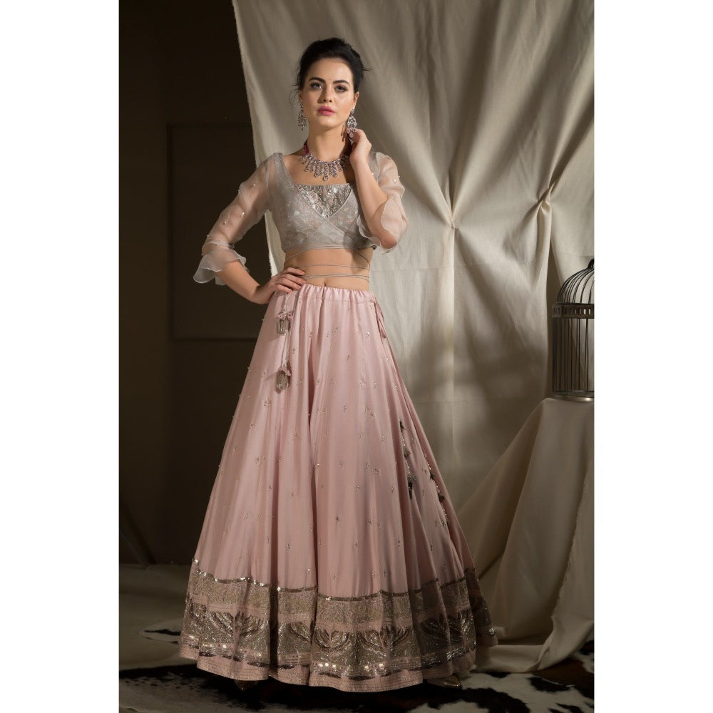 Neha Tarun Grey Lehenga with Jacket and Blouse and Dupatta (Set of 4)