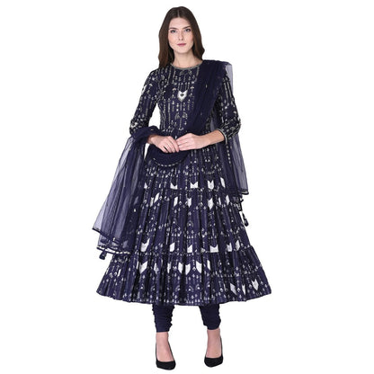 Neha Tarun Embellished & Embroidered Anarkali Kurta with Churidar and Dupatta (Set of 3)