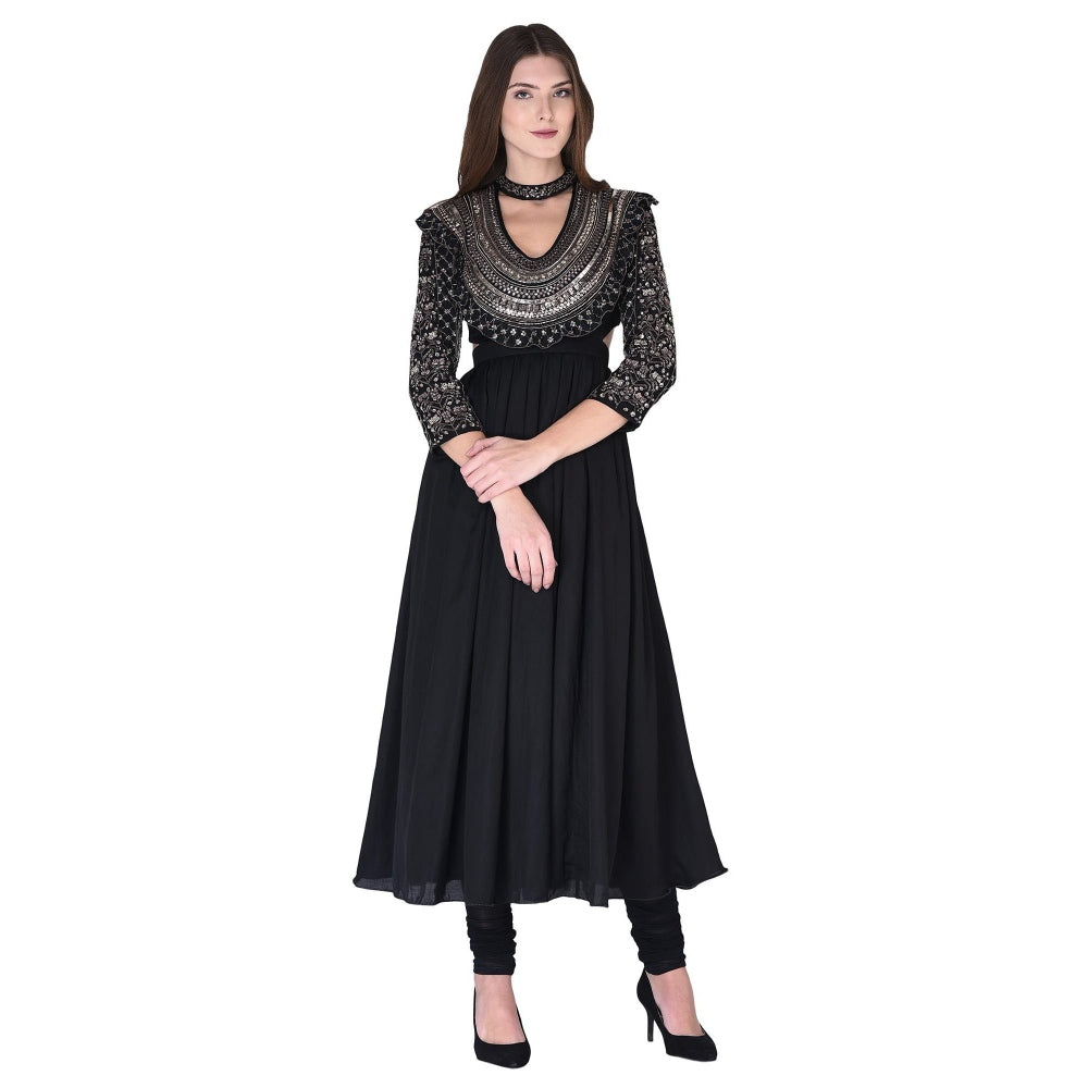 Neha Tarun Embellished Pleated Anarkali Kurta with Churidar and Dupatta (Set of 3)