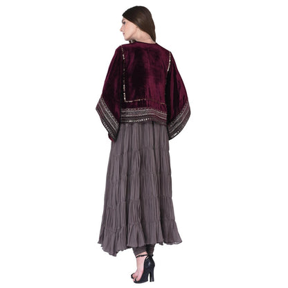 Neha Tarun Grey Anarkali Kurta with Embroidered Kaftan Style Cape and Churidar (Set of 3)