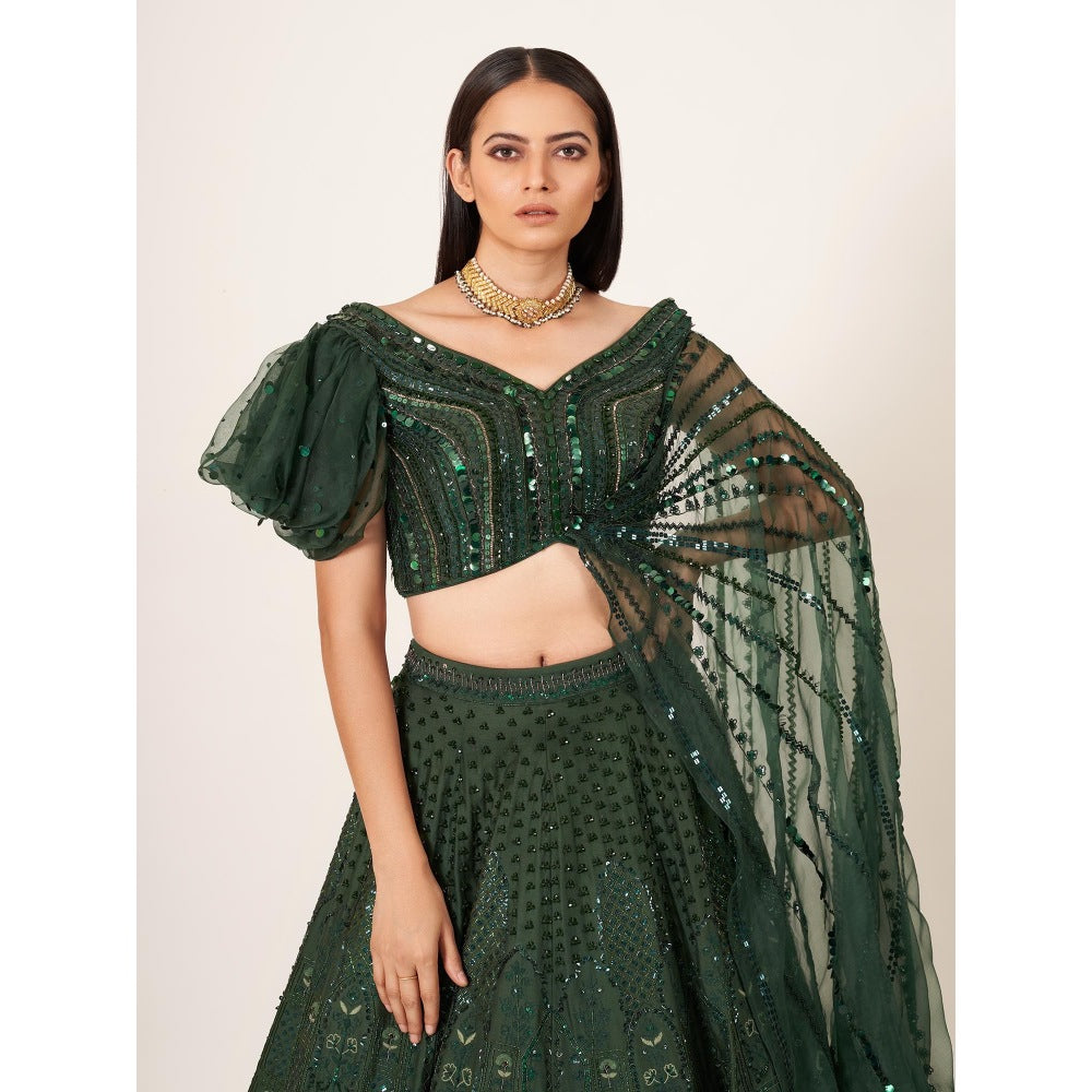 Neha Tarun Embroidered & Sequined Lehenga and Blouse with Attached Dupatta (Set of 2)