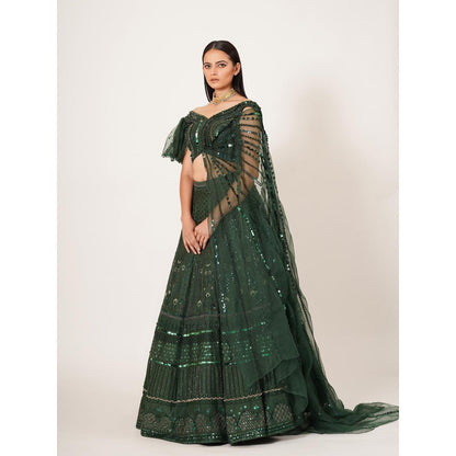Neha Tarun Embroidered & Sequined Lehenga and Blouse with Attached Dupatta (Set of 2)