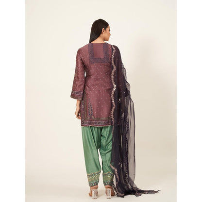 Neha Tarun Short Kurti with Contrasting Salwar and Organza Dupatta (Set of 3)