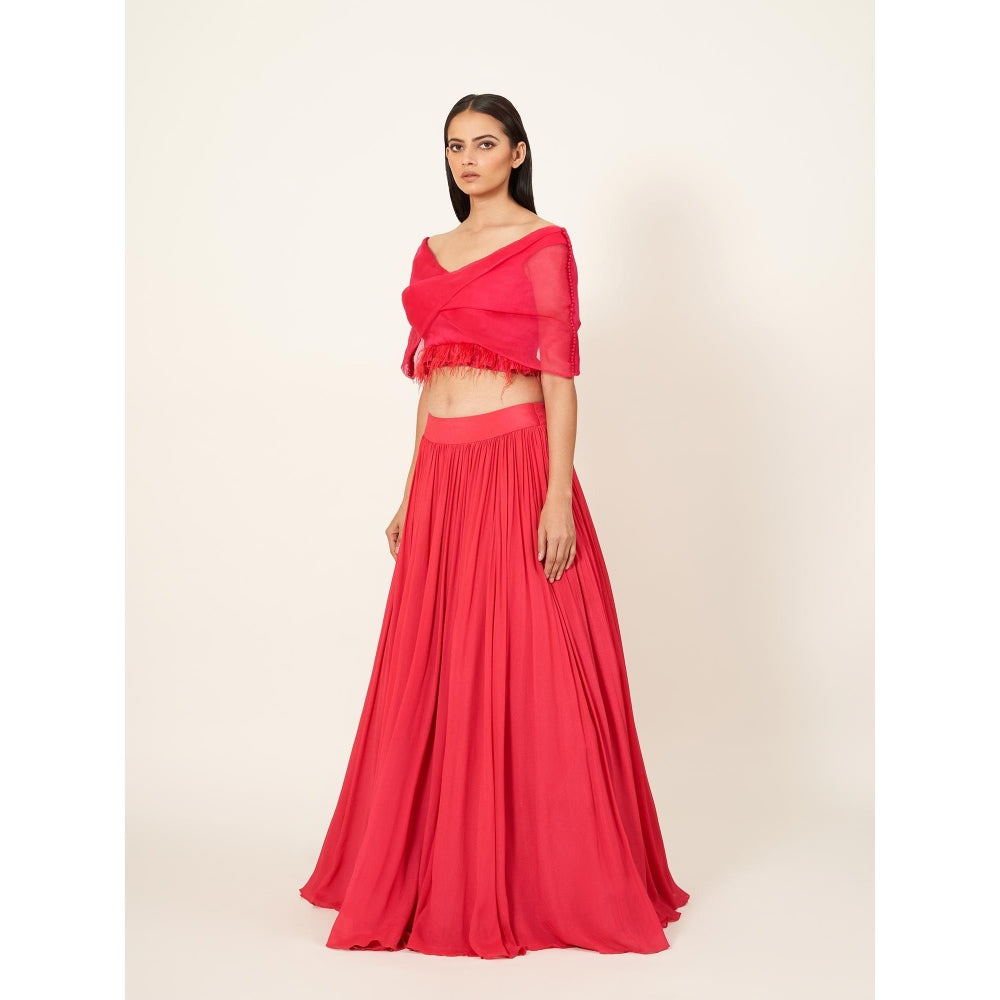 Neha Tarun Off Shoulder Layered Blouse with Skirt (Set of 2)
