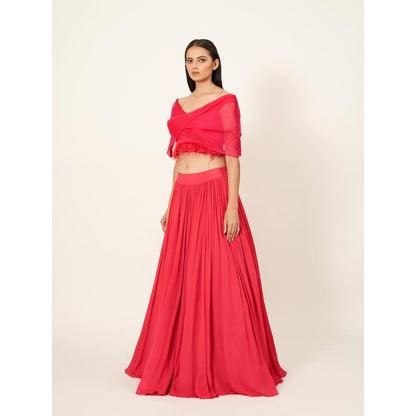 Neha Tarun Off Shoulder Layered Blouse with Skirt (Set of 2)