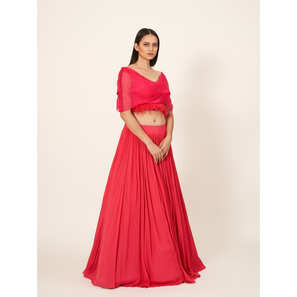 Neha Tarun Off Shoulder Layered Blouse with Skirt (Set of 2)