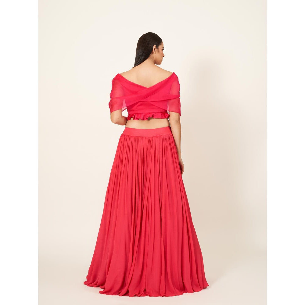 Neha Tarun Off Shoulder Layered Blouse with Skirt (Set of 2)