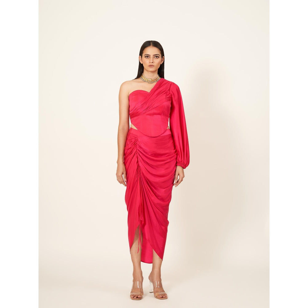 Neha Tarun Corseted One Shoulder Top with Pull Up Skirt (Set of 2)