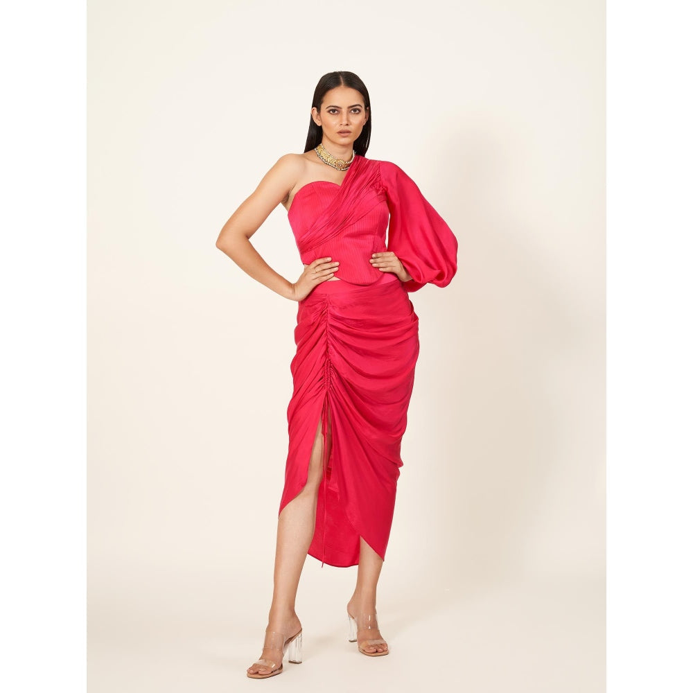Neha Tarun Corseted One Shoulder Top with Pull Up Skirt (Set of 2)