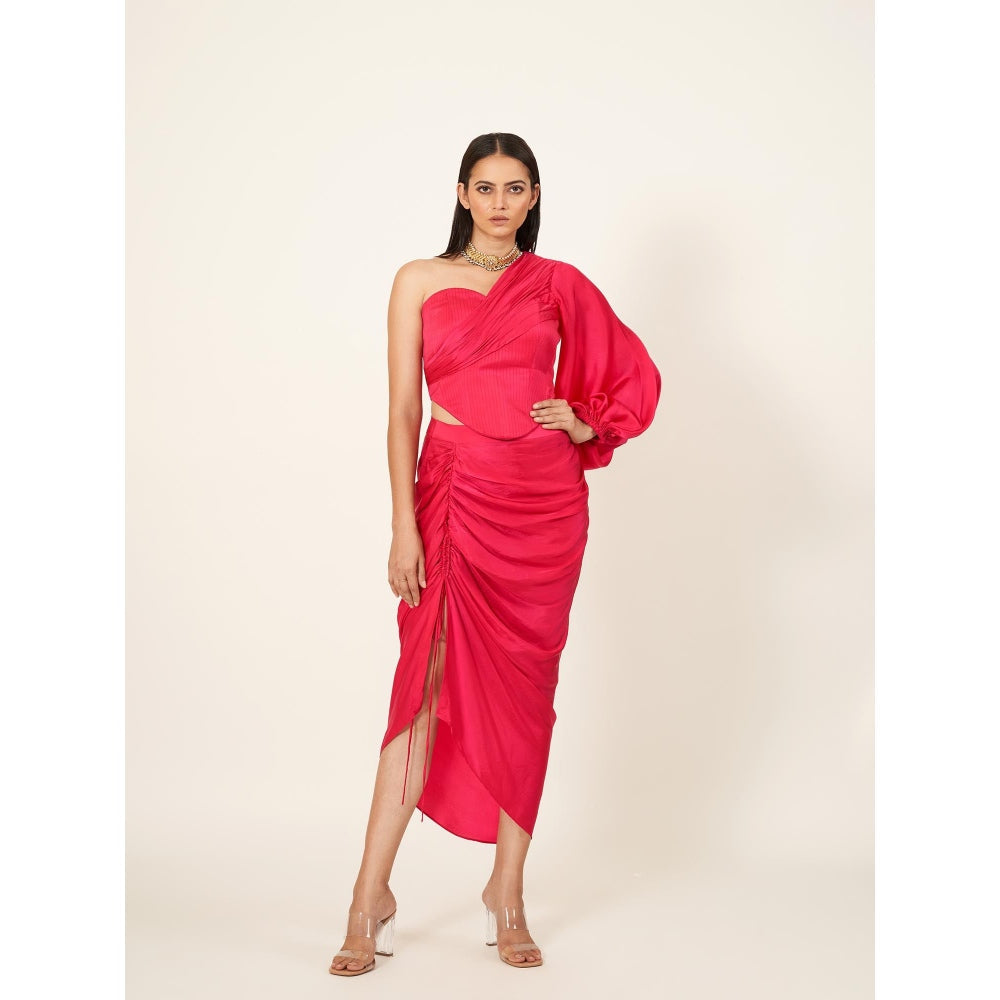 Neha Tarun Corseted One Shoulder Top with Pull Up Skirt (Set of 2)