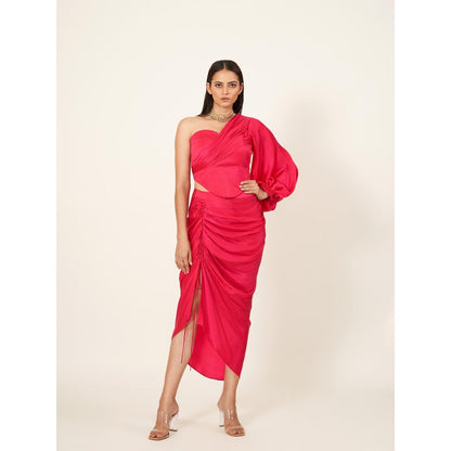 Neha Tarun Corseted One Shoulder Top with Pull Up Skirt (Set of 2)