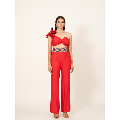 Neha Tarun Solid Sweetheart Neck Crop Top with Pants (Set of 2)