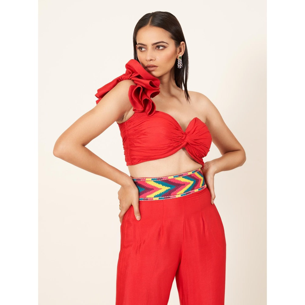 Neha Tarun Solid Sweetheart Neck Crop Top with Pants (Set of 2)