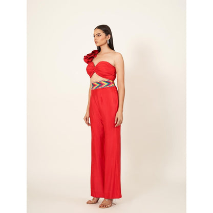 Neha Tarun Solid Sweetheart Neck Crop Top with Pants (Set of 2)