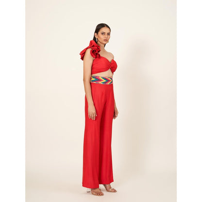 Neha Tarun Solid Sweetheart Neck Crop Top with Pants (Set of 2)