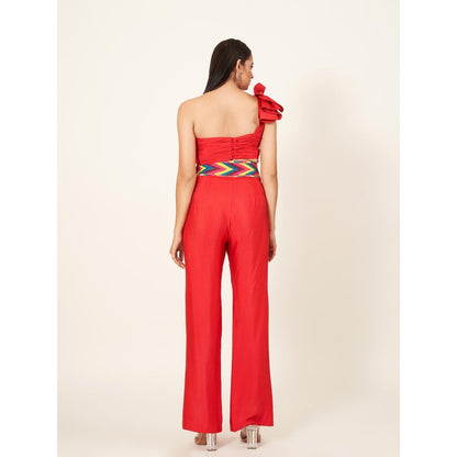 Neha Tarun Solid Sweetheart Neck Crop Top with Pants (Set of 2)